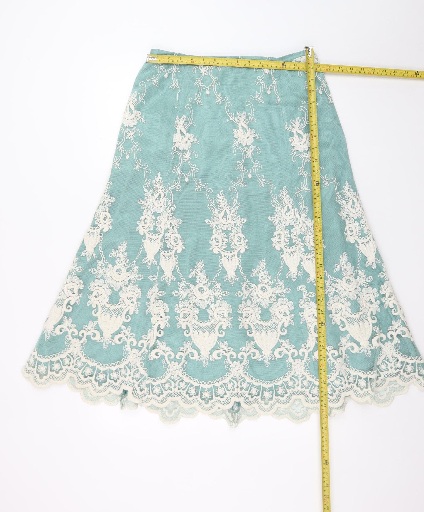 Kate Cooper Women Blue Size 12 A-Line Lace Embroidered Skirt