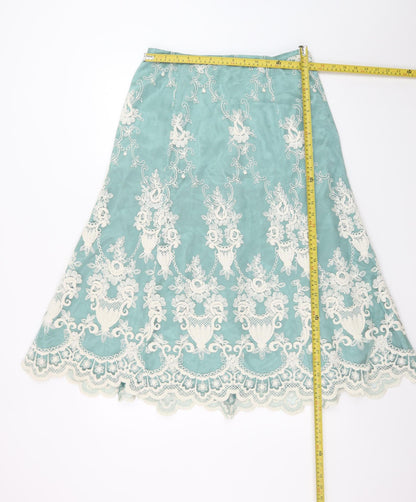 Kate Cooper Women Blue Size 12 A-Line Lace Embroidered Skirt