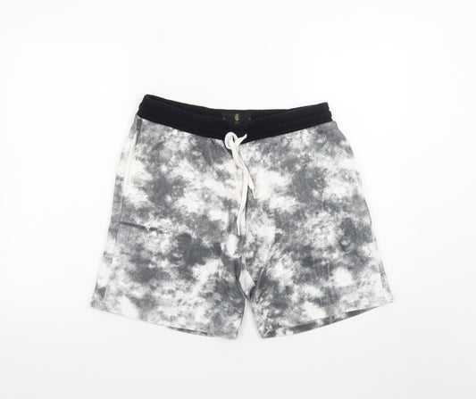 LCY London Men Grey Acid Wash Sweat Shorts L Regular Fit Casual
