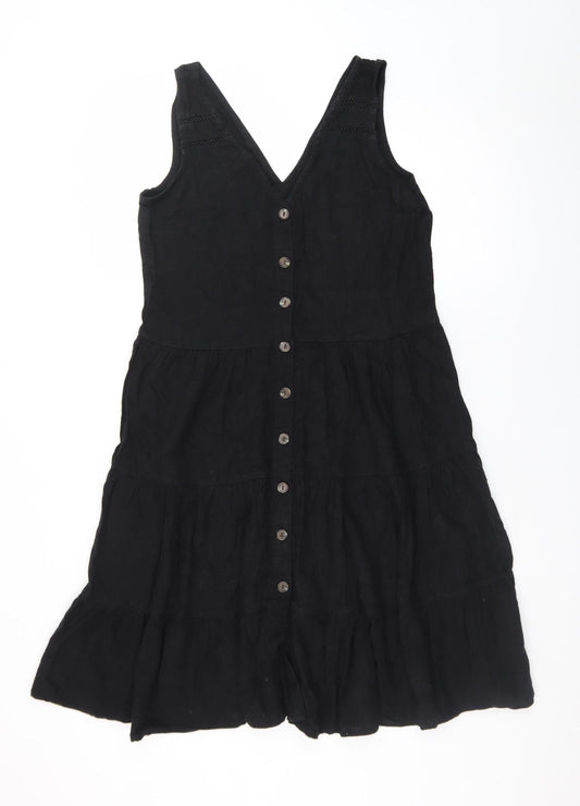 Next Women Black Linen Blend Sleeveless A-Line Dress Size 12