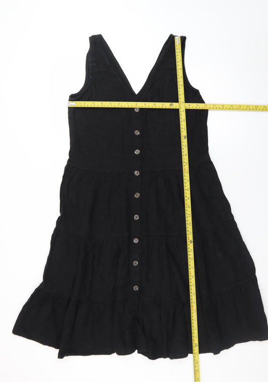 Next Women Black Linen Blend Sleeveless A-Line Dress Size 12
