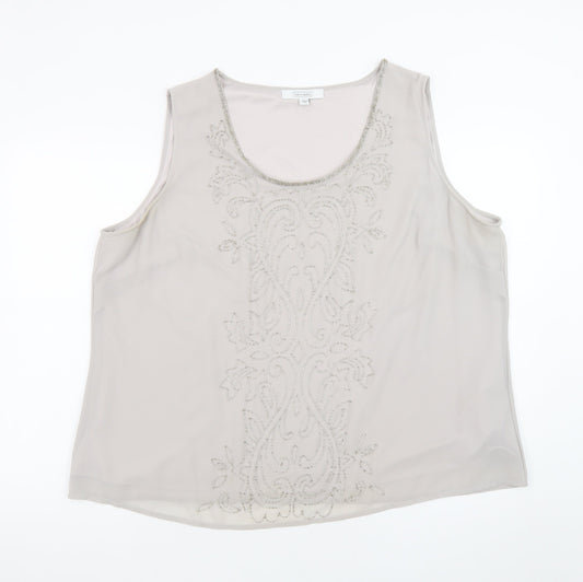 Nightingales Women’s Beige Sleeveless Beaded Tunic Blouse Size 24