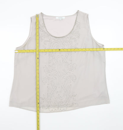 Nightingales Women’s Beige Sleeveless Beaded Tunic Blouse Size 24
