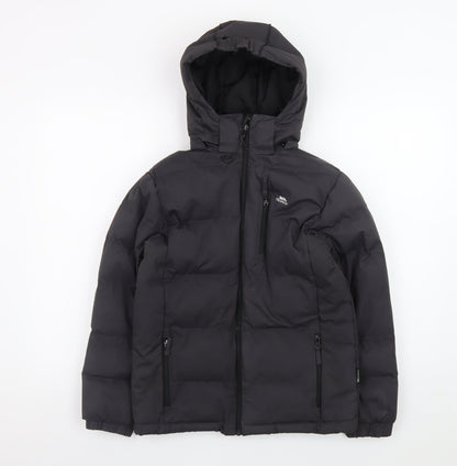 Trespass Boys Black 9-10 Years Waterproof Hooded Puffer Jacket