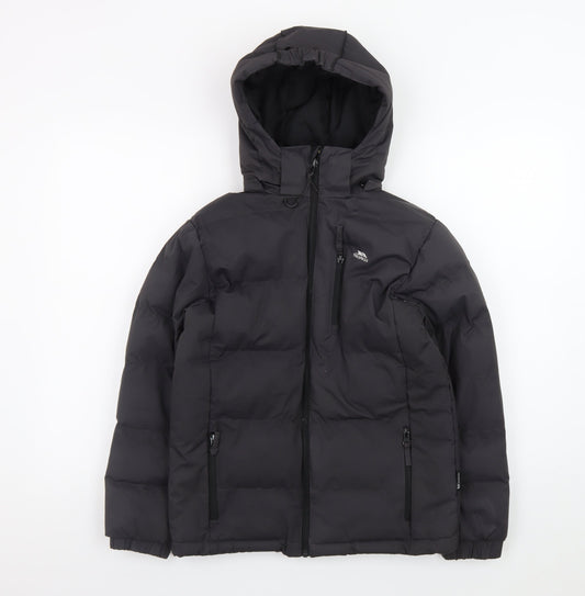 Trespass Boys Black 9-10 Years Waterproof Hooded Puffer Jacket