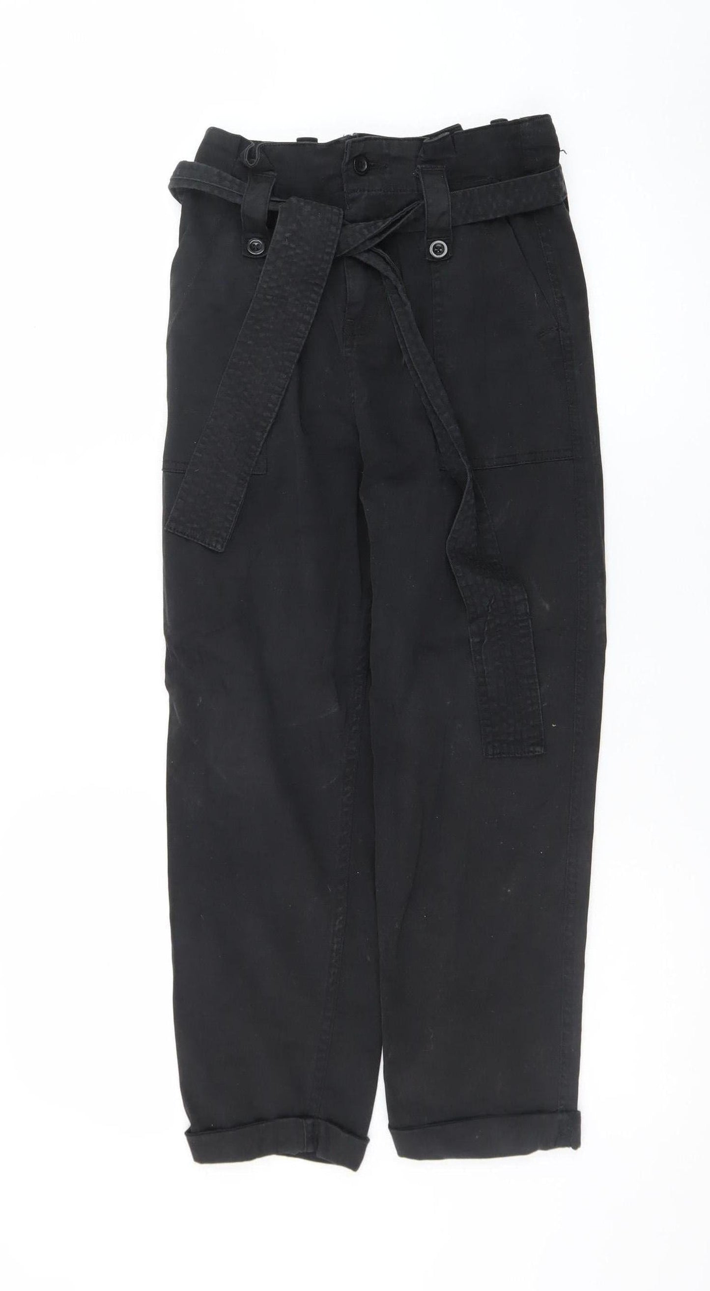 Topshop Petite Black Paperbag High Waisted Trousers Size 4