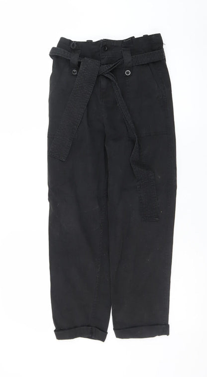 Topshop Petite Black Paperbag High Waisted Trousers Size 4