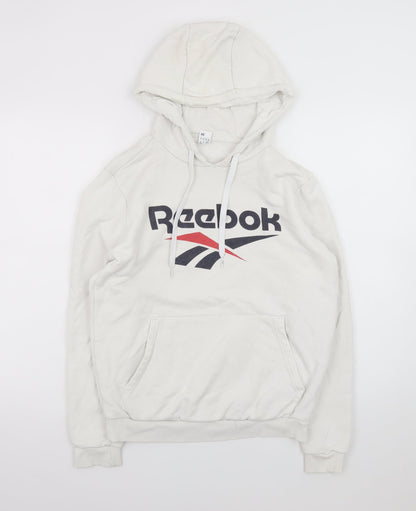 Reebok Men's White XS Pullover Hoodie with Logo Print