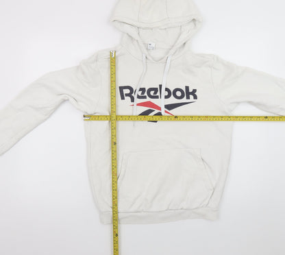 Reebok Men's White XS Pullover Hoodie with Logo Print