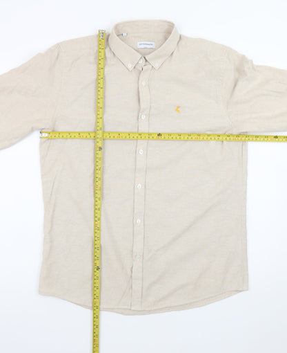 OTTOMODA Men's Beige Button-Down Long Sleeve Cotton Blend Shirt Size L