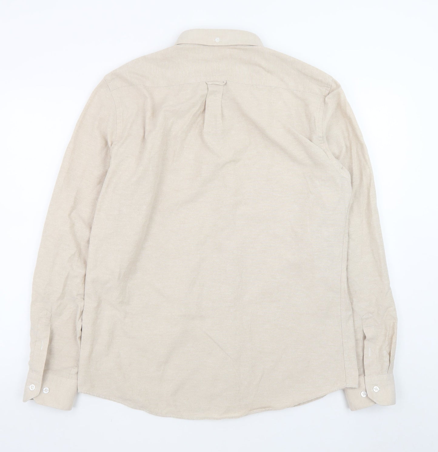 OTTOMODA Men's Beige Button-Down Long Sleeve Cotton Blend Shirt Size L