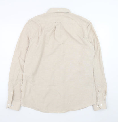 OTTOMODA Men's Beige Button-Down Long Sleeve Cotton Blend Shirt Size L