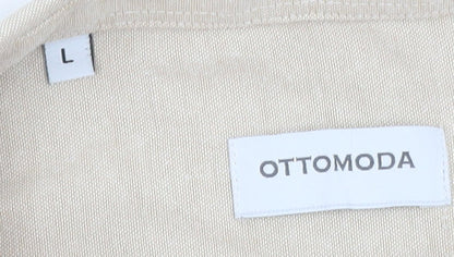 OTTOMODA Men's Beige Button-Down Long Sleeve Cotton Blend Shirt Size L