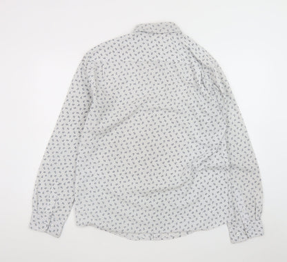 Peter Werth Men's White Paisley Long Sleeve Cotton Button-Up Shirt Size L