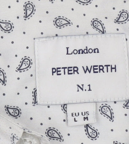 Peter Werth Men's White Paisley Long Sleeve Cotton Button-Up Shirt Size L