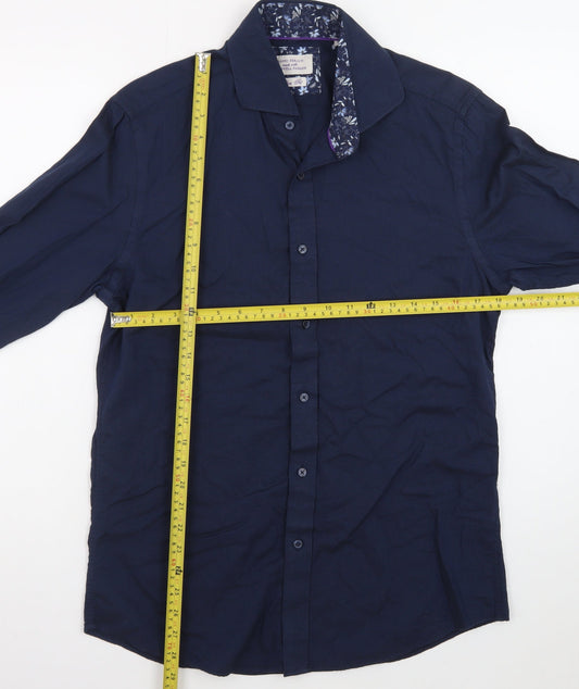 Gianni Feraud Men's Blue Slim Fit Long Sleeve Cotton Button-Up Shirt Size M