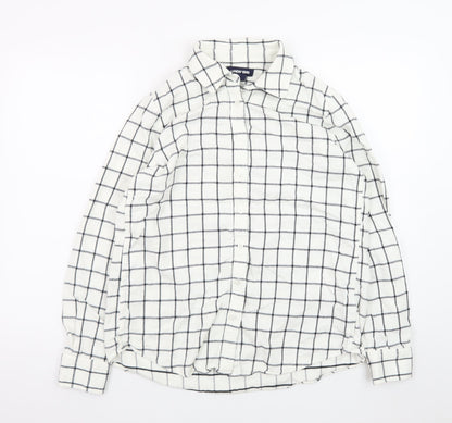 Lands' End Men's White Check Cotton Flannel Long Sleeve Shirt Size S