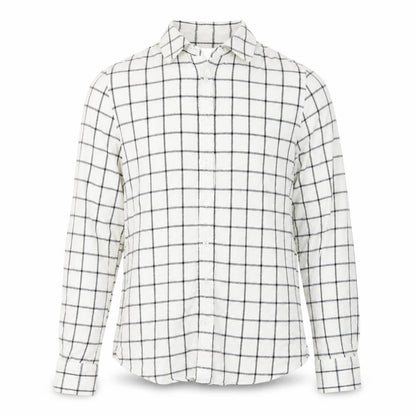 Lands' End Men's White Check Cotton Flannel Long Sleeve Shirt Size S