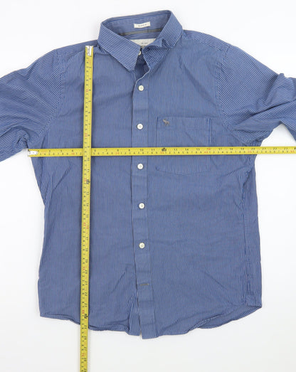 Abercrombie & Fitch Men's Blue Striped Muscle Fit Cotton Shirt L