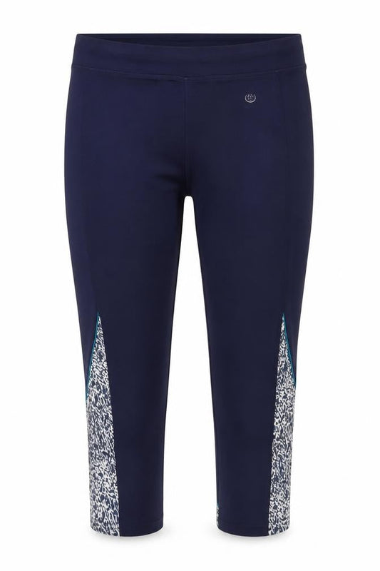 Front view of Dunnes Women's Blue Capri Performance Sport Leggings, size L