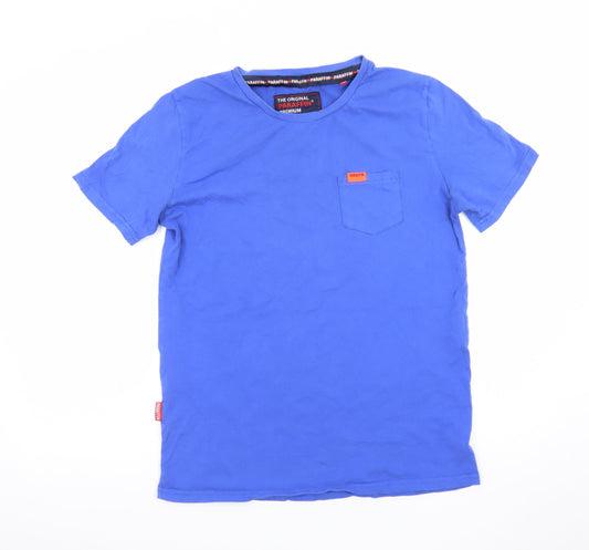 Paraffin Men’s Blue Regular Fit Cotton Crew Neck T-Shirt Size L