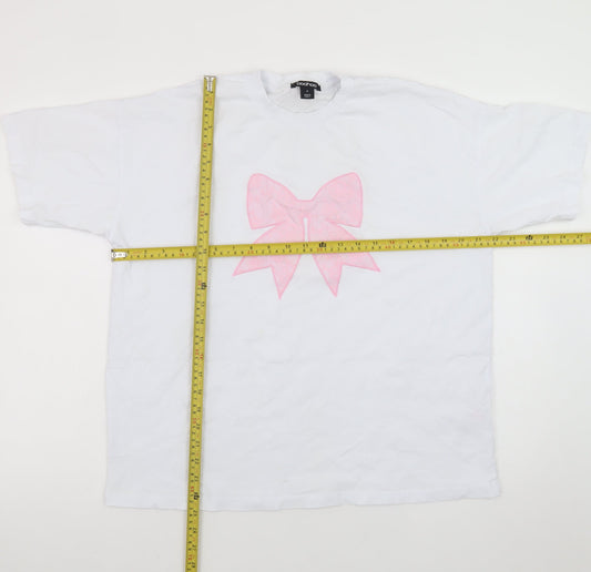 Boohoo Women's White Cotton Bow T-Shirt Size M Short Sleeve Casual Top