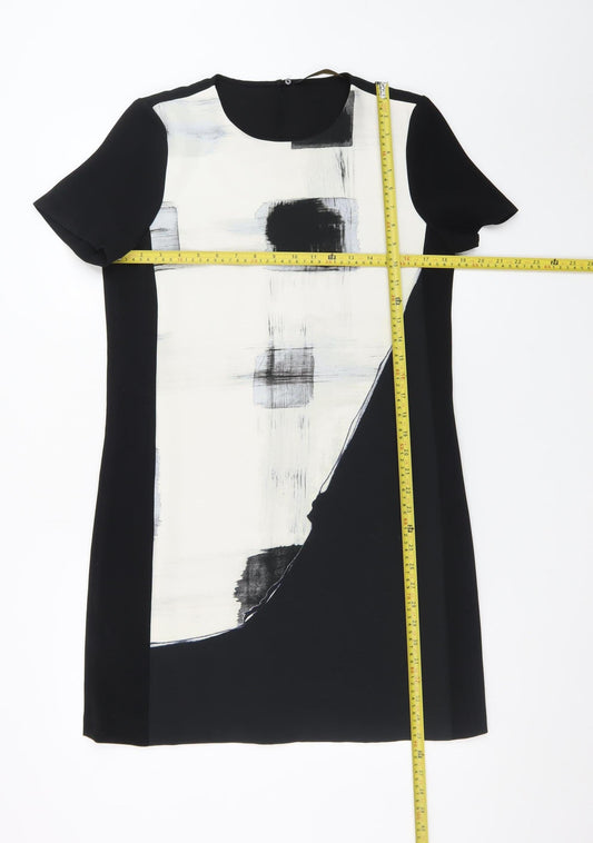 Zara Women Black White Geometric Shift Dress Size 12 Short Sleeve