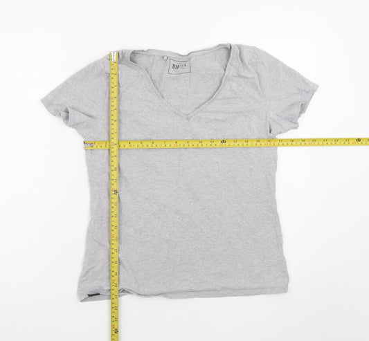 Diesel Womens Grey V-Neck Basic T-Shirt Size L
