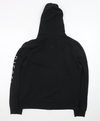 Diesel Men's Black Full Zip Hoodie L Logo Graphic Cotton Blend