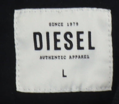 Diesel Men's Black Full Zip Hoodie L Logo Graphic Cotton Blend