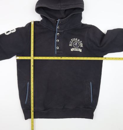 Tommy Hilfiger Men's Blue XL Henley Hoodie with Logo Detail