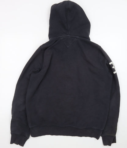 Tommy Hilfiger Men's Blue XL Henley Hoodie with Logo Detail