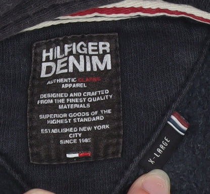 Tommy Hilfiger Men's Blue XL Henley Hoodie with Logo Detail