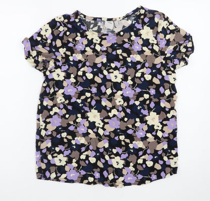 ICHI Women's Multicoloured Floral Short Sleeve Viscose Blouse Size 8