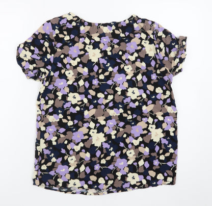 ICHI Women's Multicoloured Floral Short Sleeve Viscose Blouse Size 8