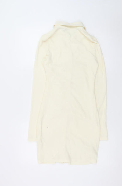 PrettyLittleThing Women Ivory UK 12 Shirt Dress Long Sleeve Ruched