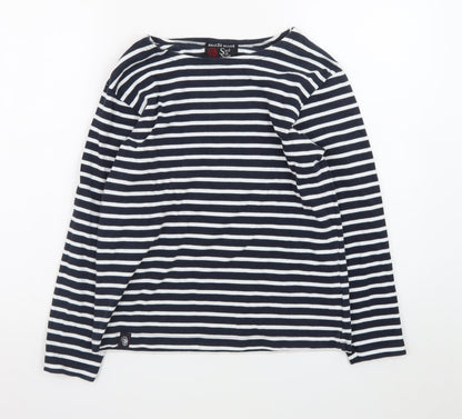 Breizh Ocean Women's Blue Striped Long Sleeve Boat Neck Cotton Top M