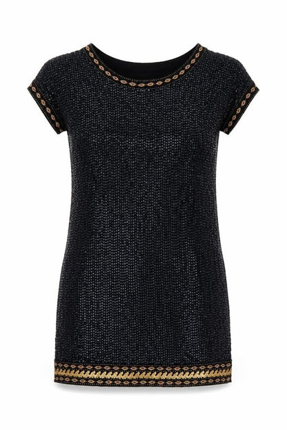 Monsoon Women Black Sequin Shift Dress Size 10 Short Sleeve Party