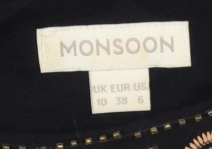 Monsoon Women Black Sequin Shift Dress Size 10 Short Sleeve Party