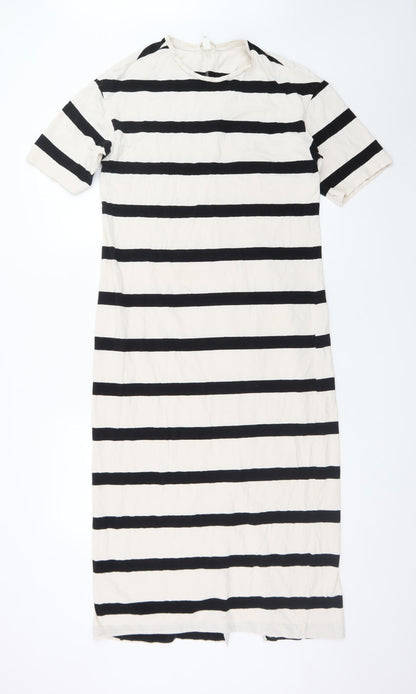 H&M Women’s Black White Striped Midi T-Shirt Dress L