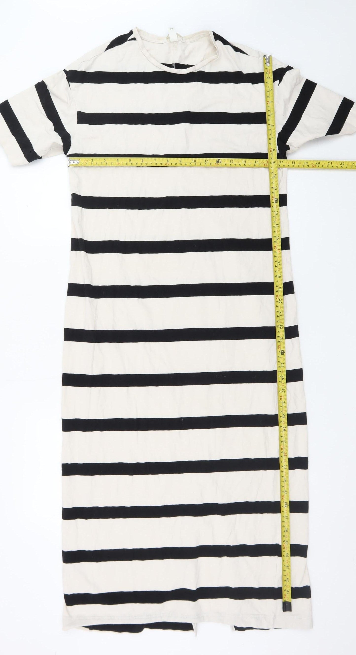 H&M Women’s Black White Striped Midi T-Shirt Dress L