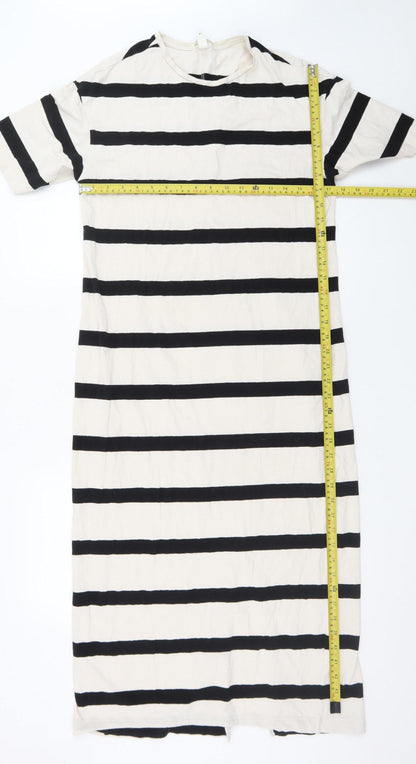 H&M Women’s Black White Striped Midi T-Shirt Dress L