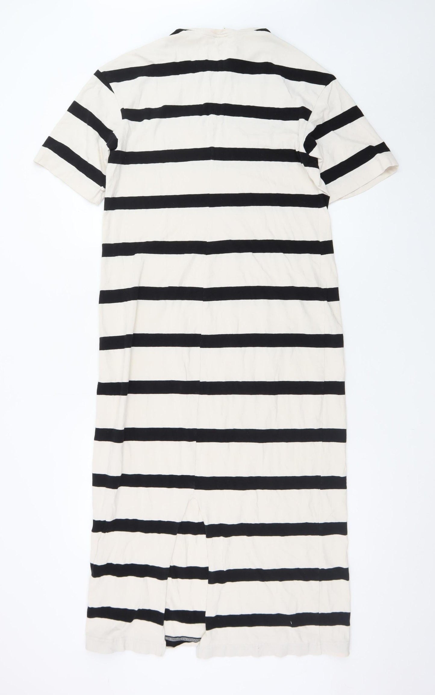 H&M Women’s Black White Striped Midi T-Shirt Dress L