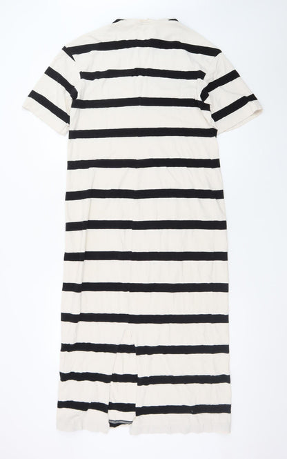 H&M Women’s Black White Striped Midi T-Shirt Dress L