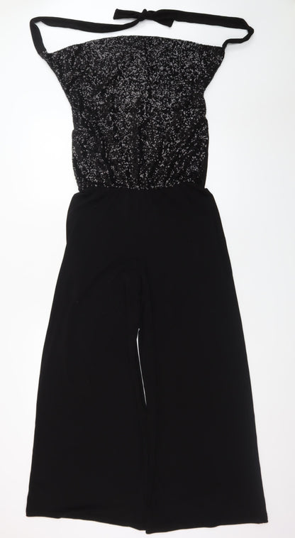 Oasis Women's Black Sequin Halter Wide Leg Jumpsuit Size S