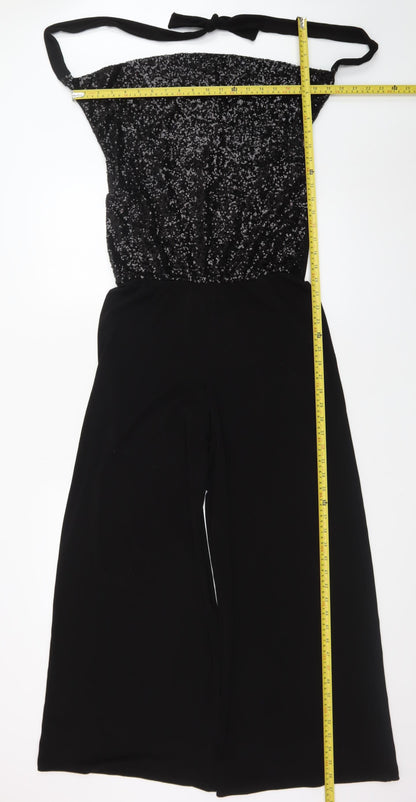 Oasis Women's Black Sequin Halter Wide Leg Jumpsuit Size S