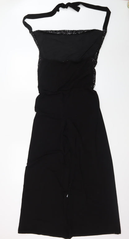 Oasis Women's Black Sequin Halter Wide Leg Jumpsuit Size S