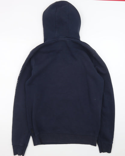 Status Men's Blue Pullover Hoodie L Fleece Graphic Logo Hooded Top
