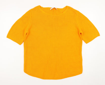 Oui Women's Orange Cotton Knit Short Sleeve Jumper Size 10