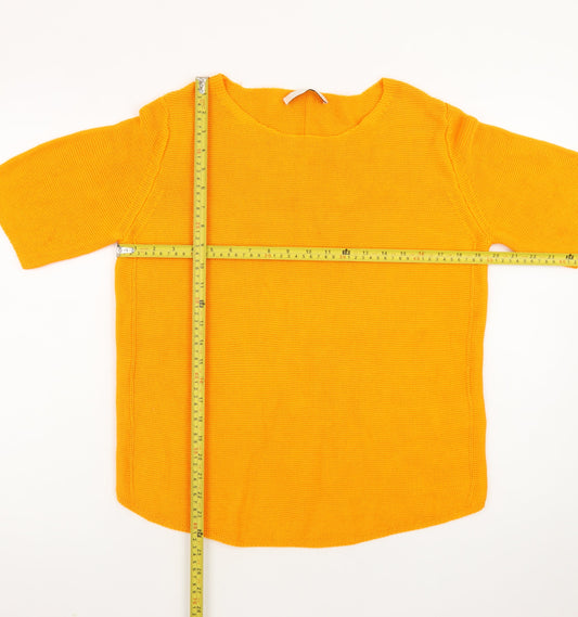 Oui Women's Orange Cotton Knit Short Sleeve Jumper Size 10